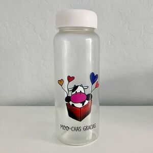 Glass Water Bottle - Whimsical Cow with Balloons